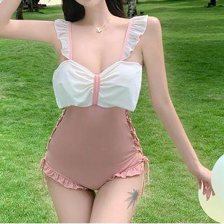 Bow Accent Lace Up Swimsuit