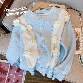 Floral-accent Faux Pearl Button Cardigan