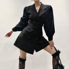 Belted Double-breasted Mini A-line Blazer Dress