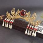 Beaded Fringed Headpiece Y12 - 1 Pc - Gold & Red - One Size