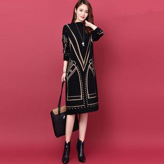 Long-sleeve Midi Printer Sweater Dress