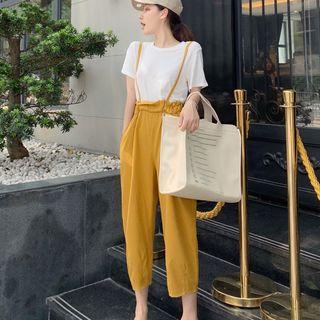 Short-sleeve T-shirt / Wide-leg Suspender Pants