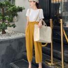 Short-sleeve T-shirt / Wide-leg Suspender Pants