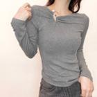 Long-sleeve Metal-accent Fitted T-shirt