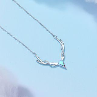 925 Sterling Silver Rhinestone Deer Pendant Necklace As Shown In Figure - One Size