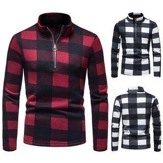 Plaid Half-zip Sweater
