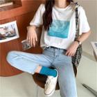 Short-sleeve Dolphin Printed T-shirt White - One Size