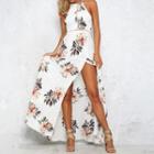 Halter Floral Print Maxi Dress