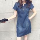 Short-sleeve V-neck Demin Dress