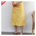 Slit-hem Linen Blend A-line Long Skirt
