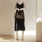 Spaghetti-strap Accordion-pleat Long Dress