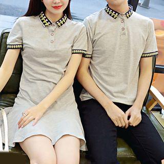 Couple Matching Patterned Short-sleeve Polo Shirt / Patterned Short-sleeve Polo Shirt Dress