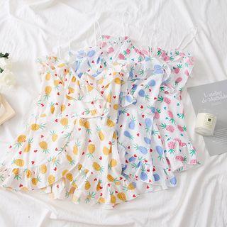 Pineapple-print Ruffled Top