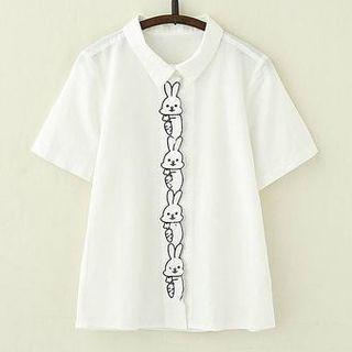Rabbit Embroidered Short-sleeve Shirt As Shown In Figure - One Size