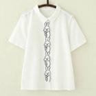 Rabbit Embroidered Short-sleeve Shirt As Shown In Figure - One Size