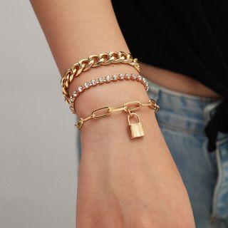 Set: Alloy Padlock / Rhinestone Bracelet