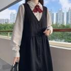 Midi A-line Overall Dress / Long-sleeve Shirt / Bowtie / Set