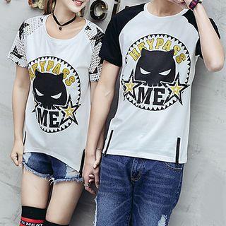 Couple Matching Printed Zip Detail Short Sleeve T-shirt