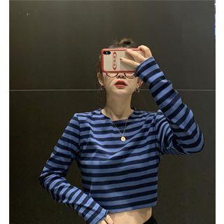 Long-sleeved Striped Crop T-shirt