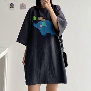 Cartoon Print Short-sleeve Mini T-shirt Dress