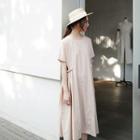 Short-sleeve Plain Midi A-line Dress