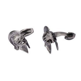 Fashion Retro Roman Warrior Helmet Cufflinks Silver - One Size