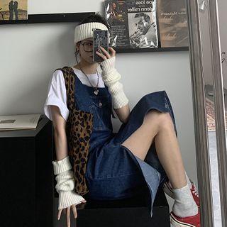 Denim Slit Midi A-line Overall Dress