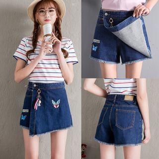 Embroidered Denim Skort
