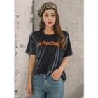 Short-sleeve Lettered Velvet T-shirt