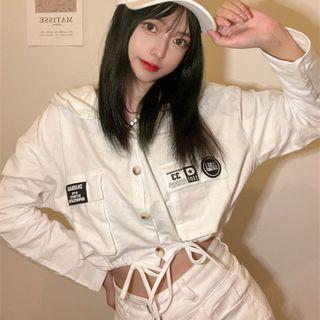 Hooded Drawstring Crop Jacket