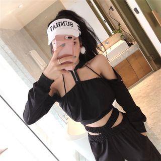 Set: Cold-shoulder Half-zip T-shirt + Sweatpants