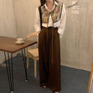 Plain Shirt / Vest / Wide-leg Pants