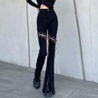 Mid Rise Lace-up Flared Jeans