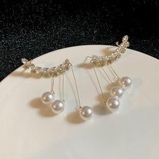 Rhinestone Faux Pearl Fringed Earring 1 Pair - Gold - One Size