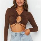 Long-sleeve Lace Up Cut-out Cropped T-shirt