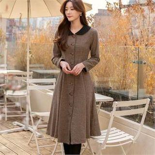 Contrast-collar Plaid Coatdress