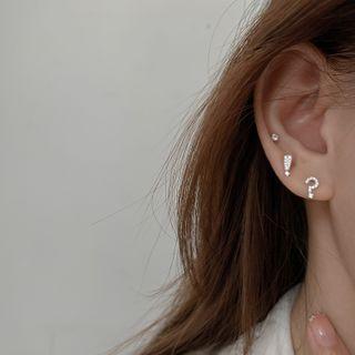 Non-matching 925 Sterling Silver Rhinestone Question & Exclamation Mark Earring 1 Pair - S925 Silver - Stud Earrings - Question & Exclamation Mark - One Size