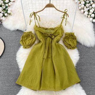 Cold Shoulder Bow Detail A-line Mini Dress
