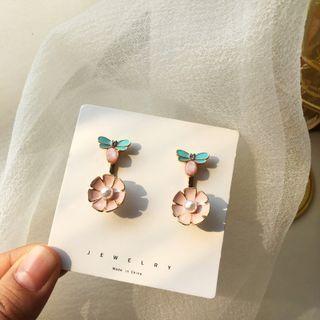 Flower Faux Pearl Alloy Dangle Earring 1 Pair - Pink - One Size