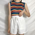 Striped Sleeveless T-shirt / Elastic Waist Shorts