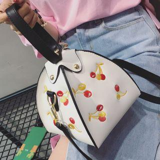 Cherry Embroidered Handbag With Shoulder Strap