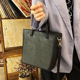 Faux Leather Top Handle Crossbody Tote Bag