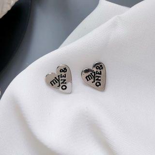 925 Sterling Silver Heart Ear Stud 1 Pair - S925 Silver Needle - Earring - Love Heart - Silver - One Size
