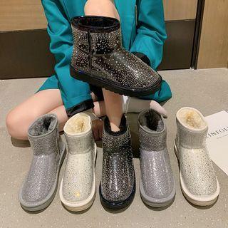 Rhinestone Fluffy-lined Snow Boots