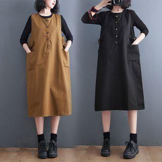 Sleeveless Button-up Midi Overall Dress