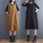 Sleeveless Button-up Midi Overall Dress