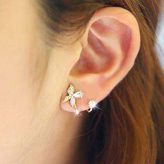 Sterling Silver Rhinestone Butterfly Ear Cuffs