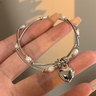 Layered Bangle Bracelet - Silver - One Size