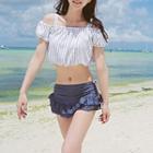 Set: Striped Bikini + Off-shoulder Top