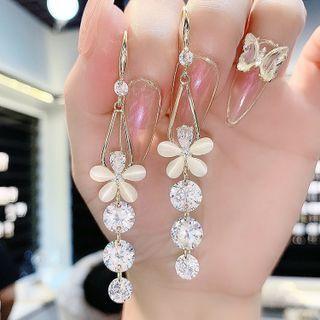 Flower Faux Cat Eye Stone Rhinestone Alloy Dangle Earring 1 Pair - Gold - One Size